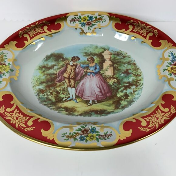 Mid Century Daher Decorated Ware Metal Retro Tin Tray Victorian Couple In Park - Picture 10 of 10